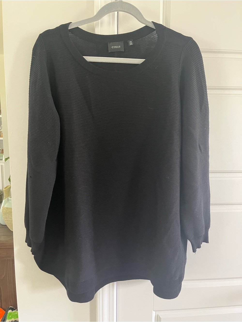Cyrus Black Ribbed Long-Sleeve Knit Pullover